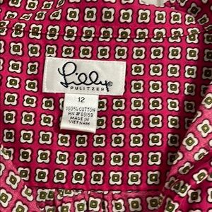 Lilly Pulitzer Dark Pink, Green, White Blouse Lightweight Classic Shirt